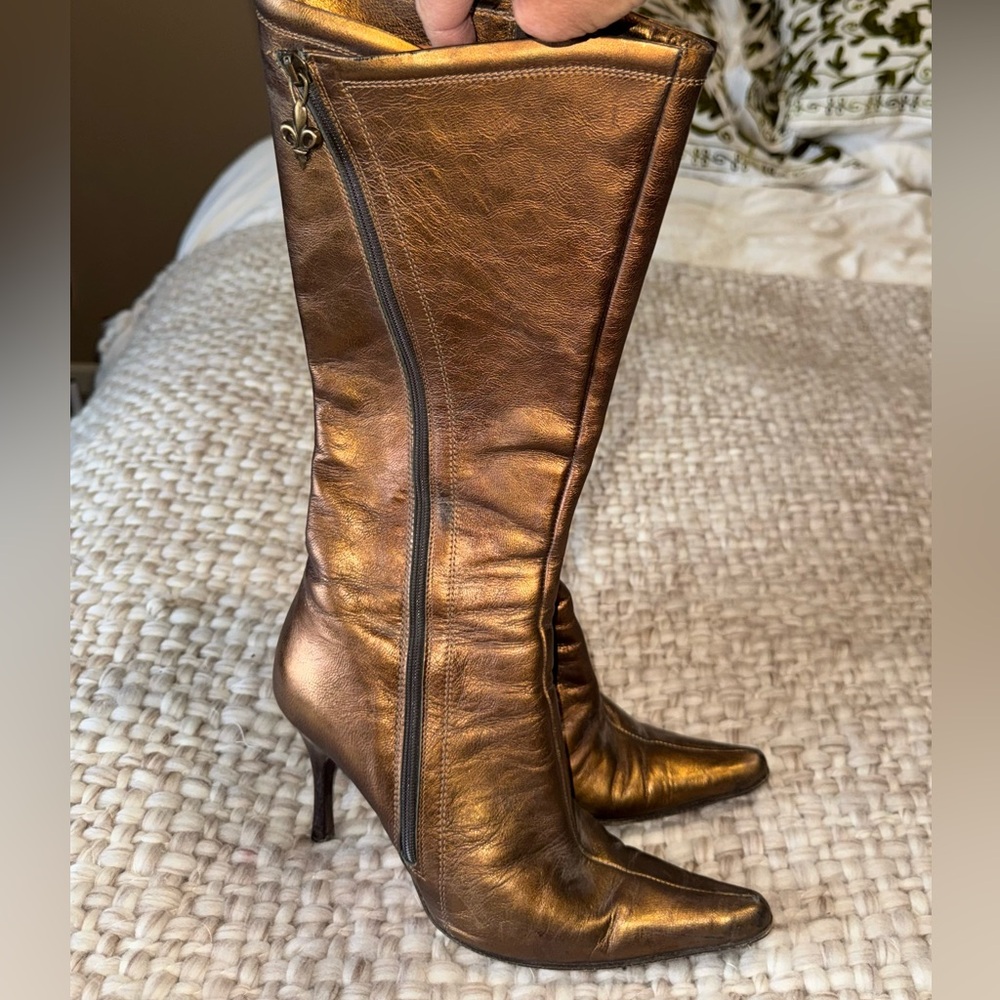 Vintage Donald Pliner  Bronze mid to Knee-High Boots with asymmetrical zipper.